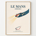 Rennstrecke Poster Le Mans – gerahmtes Poster an weißer Wand
