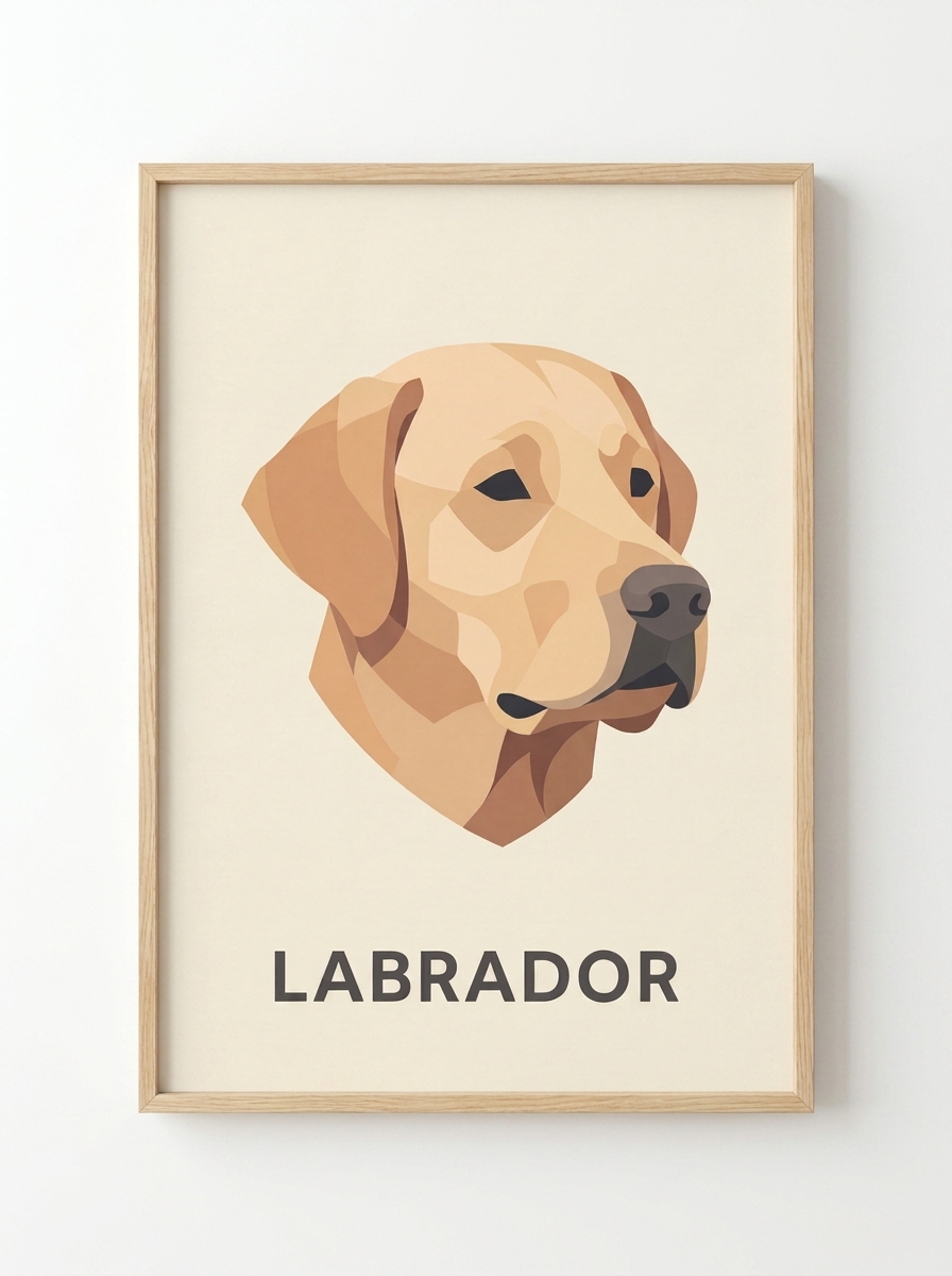 Labrador Poster Minimalistisches Hunde-Porträt – gerahmtes Poster an weißer Wand