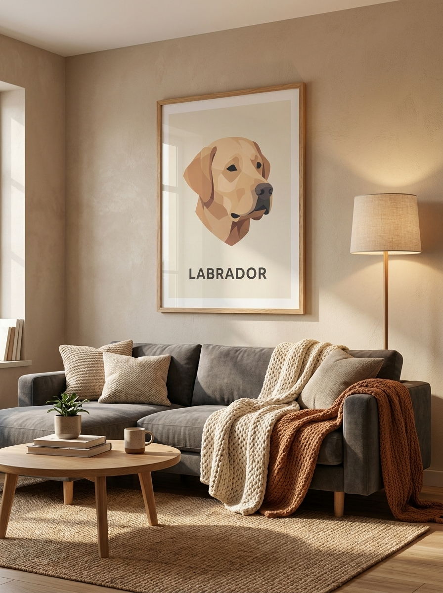 Labrador Poster Minimalistisches Hunde-Porträt – Poster im Wohnzimmer