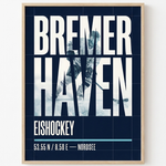 Eishockey Poster Bremerhaven – gerahmtes Poster an weißer Wand