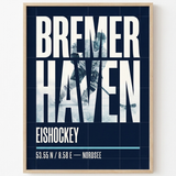 Eishockey Poster Bremerhaven – gerahmtes Poster an weißer Wand